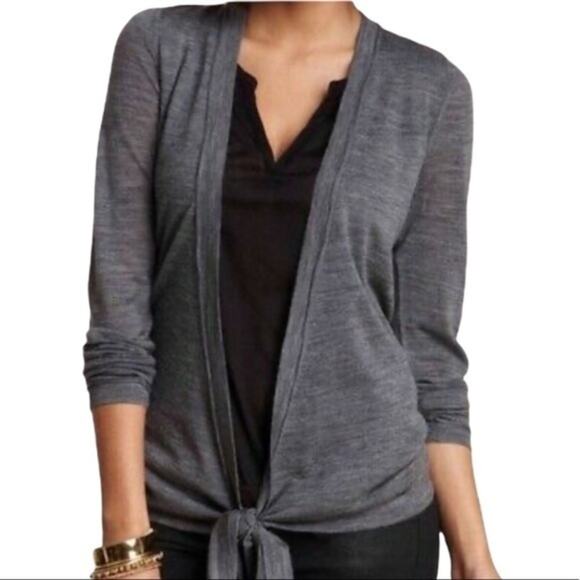 Vertigo Paris Gray Wrap Tie Front Merino Wool Open Front Cardigan Sweater M NWT - Picture 1 of 6